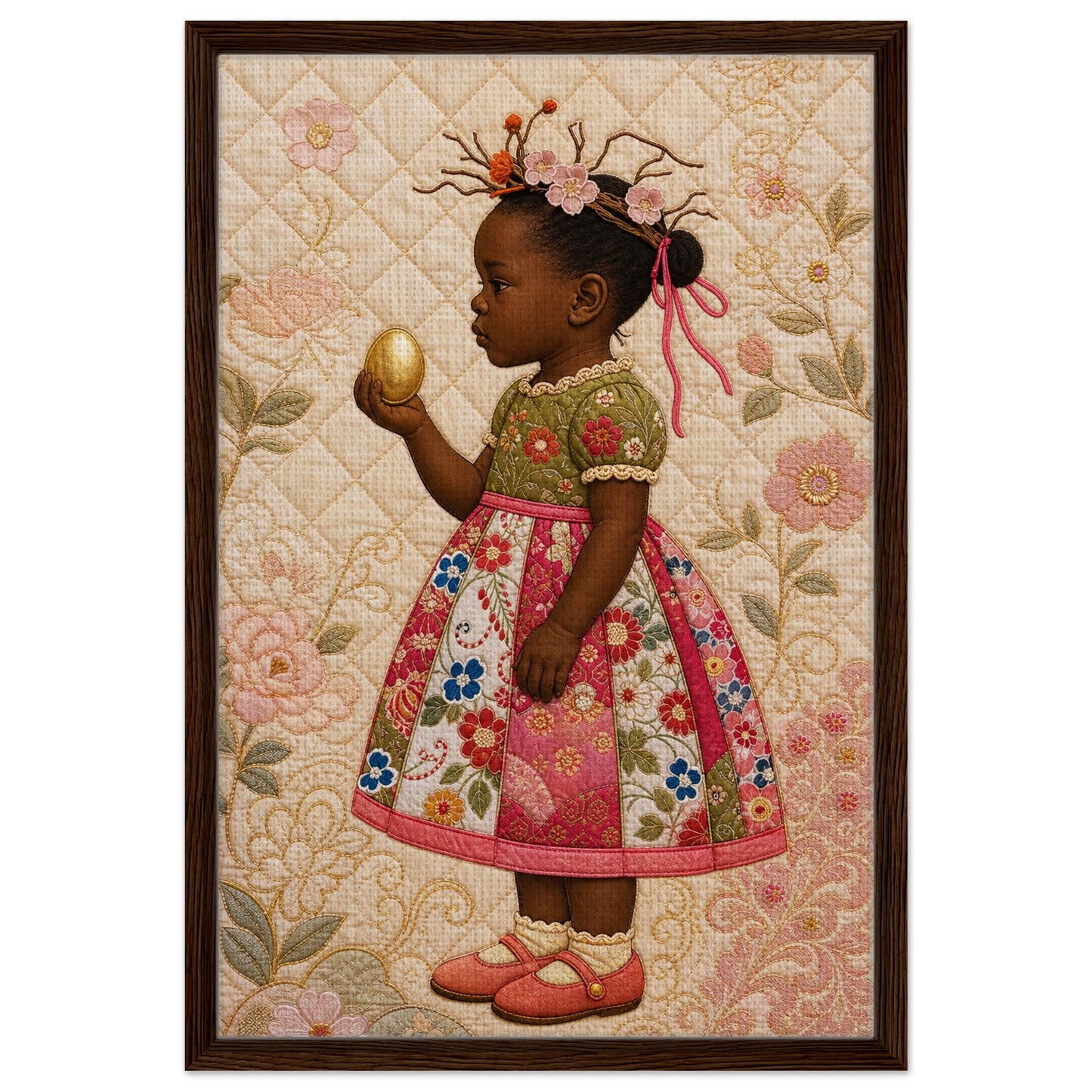 Golden Garden Matte Paper Poster: Quilt-Inspired, in Bisa Butler Style