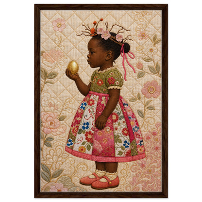 Golden Garden Matte Paper Poster: Quilt-Inspired, in Bisa Butler Style