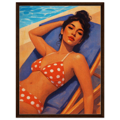 Poolside Muse Retro-Illustrative Framed Canvas - Pin-Up Style