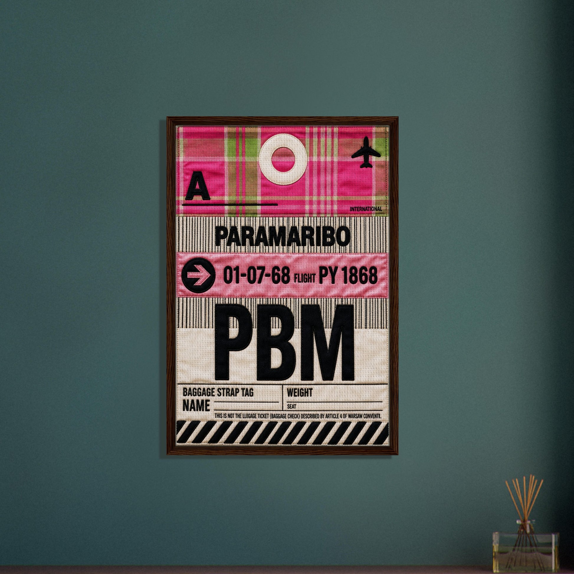 Pink Paramaribo PBM Framed Canvas Quilted-Style Airport-Code