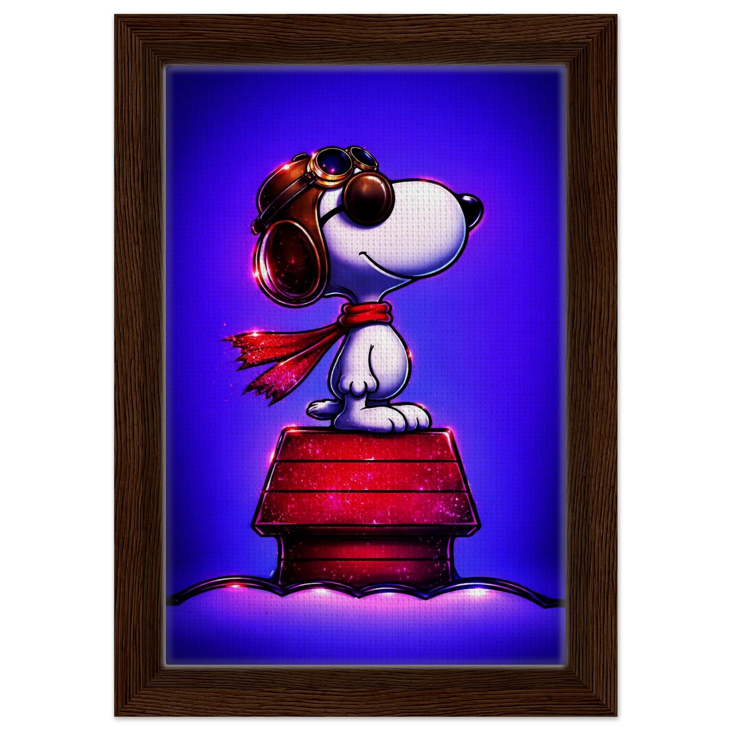 Aviator Dog Framed Canvas Neon Pop-Art - Mid-Century Comic-Strip Style