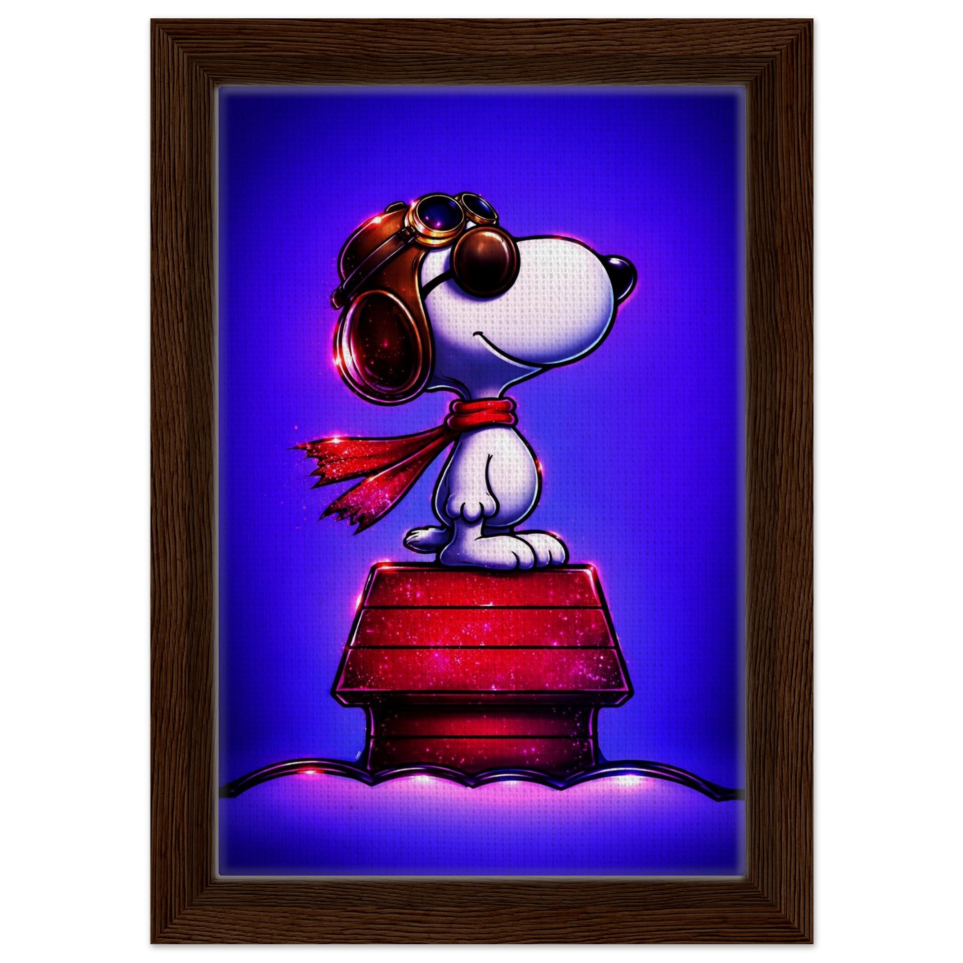 Aviator Dog Framed Canvas Neon Pop-Art - Mid-Century Comic-Strip Style