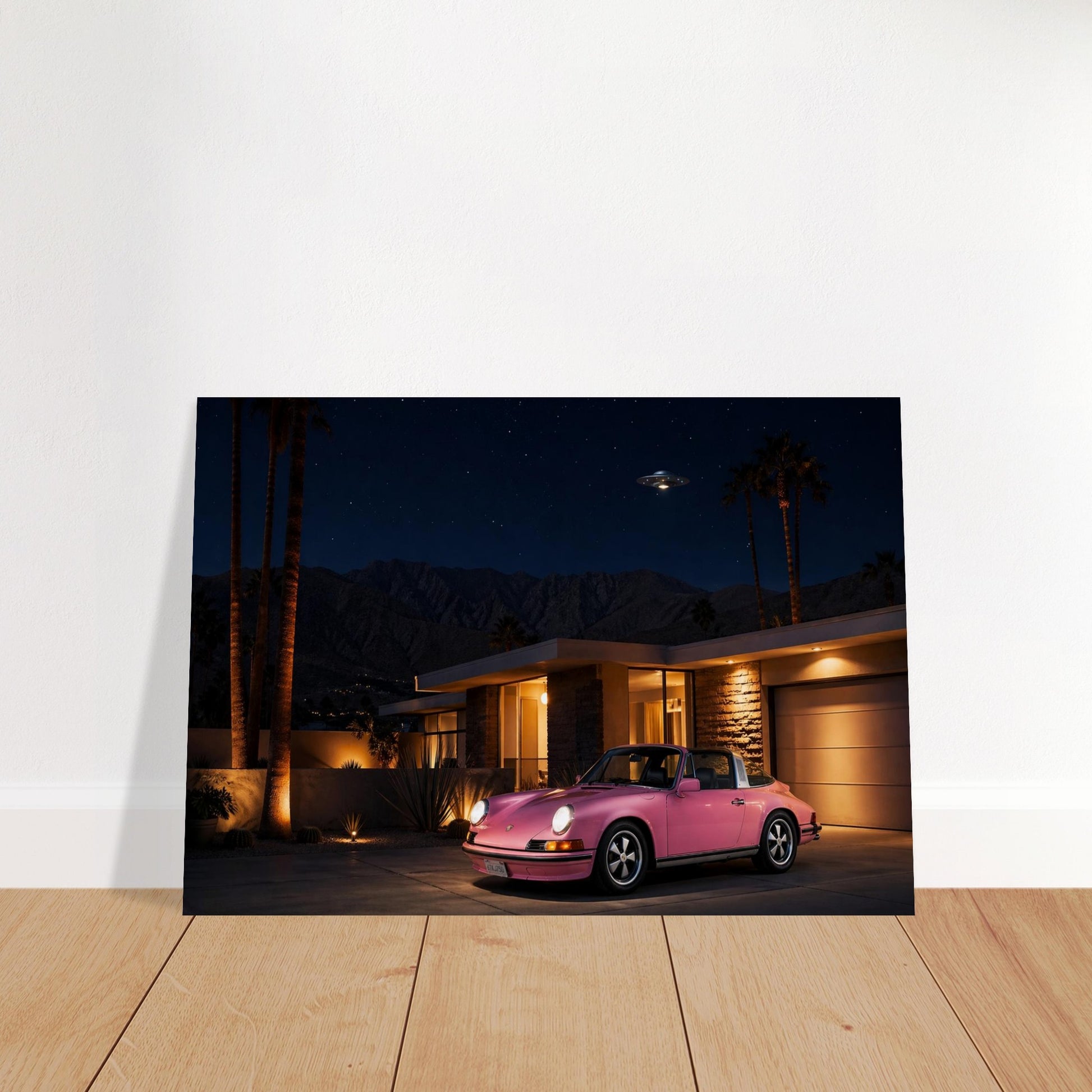 Pink Sports Car Pop-Art Matte Paper Poster - Mid-Century Modern