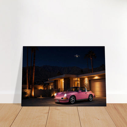 Pink Sports Car Pop-Art Matte Paper Poster - Mid-Century Modern