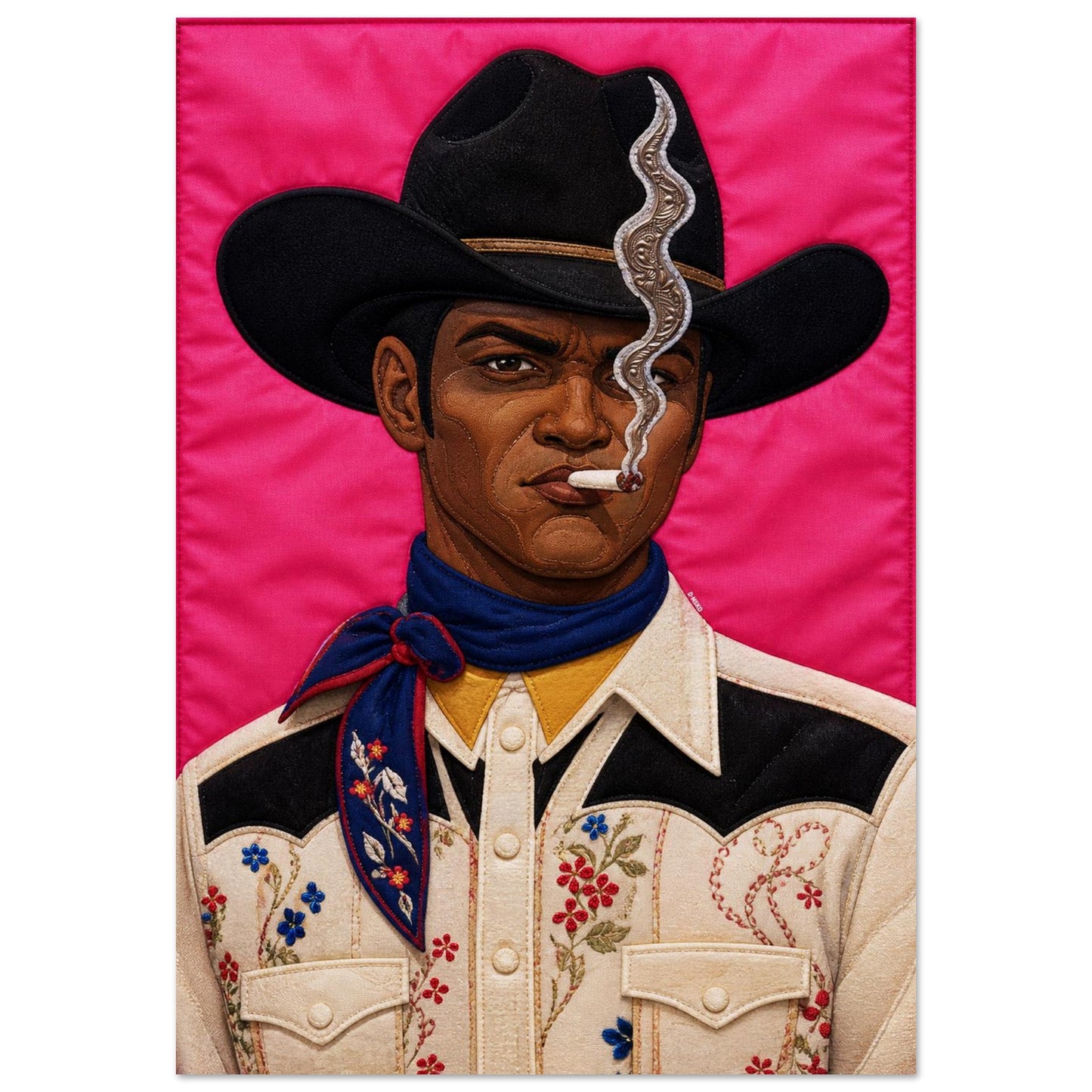 Pink Outlaw Cowboy Quilt-Inspired Matte Poster - Bisa Butler Style