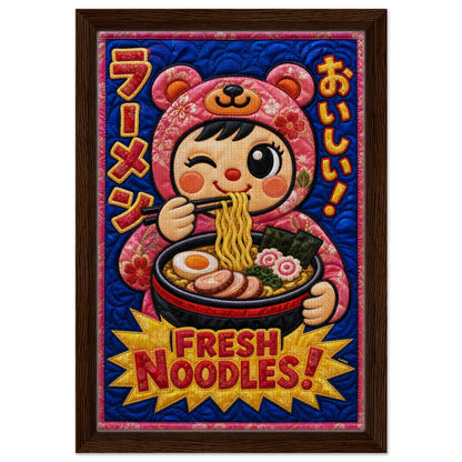 Fresh Noodles Framed Canvas Quilt-Inspired Kawaii-Style
