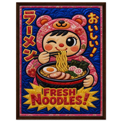 Fresh Noodles Framed Canvas Quilt-Inspired Kawaii-Style
