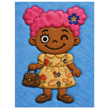 Pink Pigtails Museum-Quality Quilted-Style Matte Paper Poster
