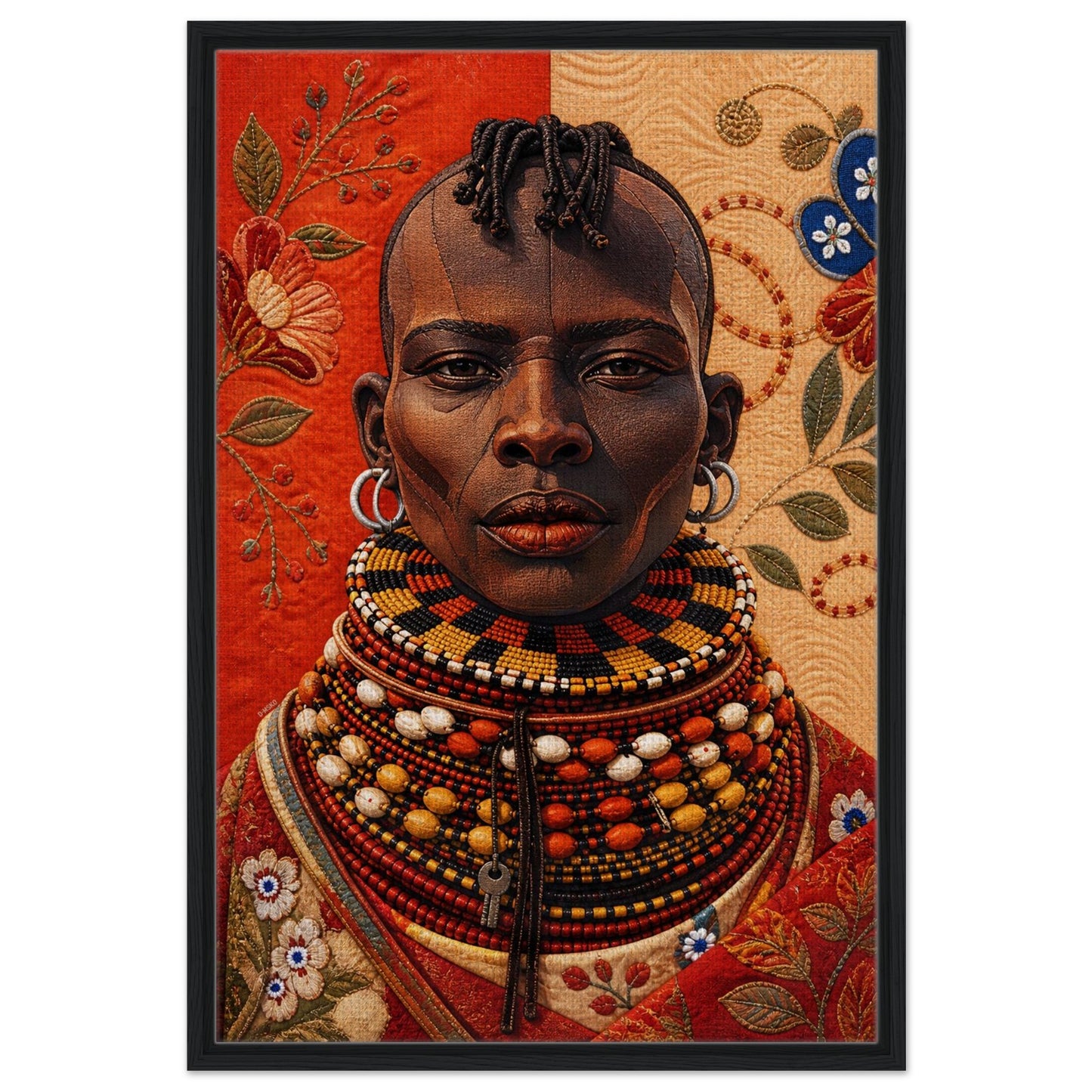 Heritage Black Woman Framed Canvas Quilt-Inspired - Bisa Butler Style