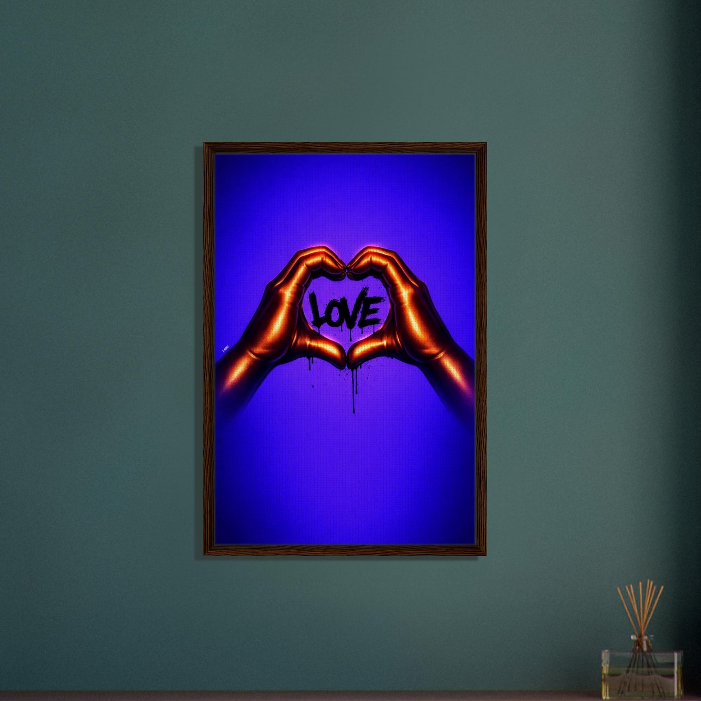 Black Love Hands Neon-Graffiti Pop-Art Framed Canvas