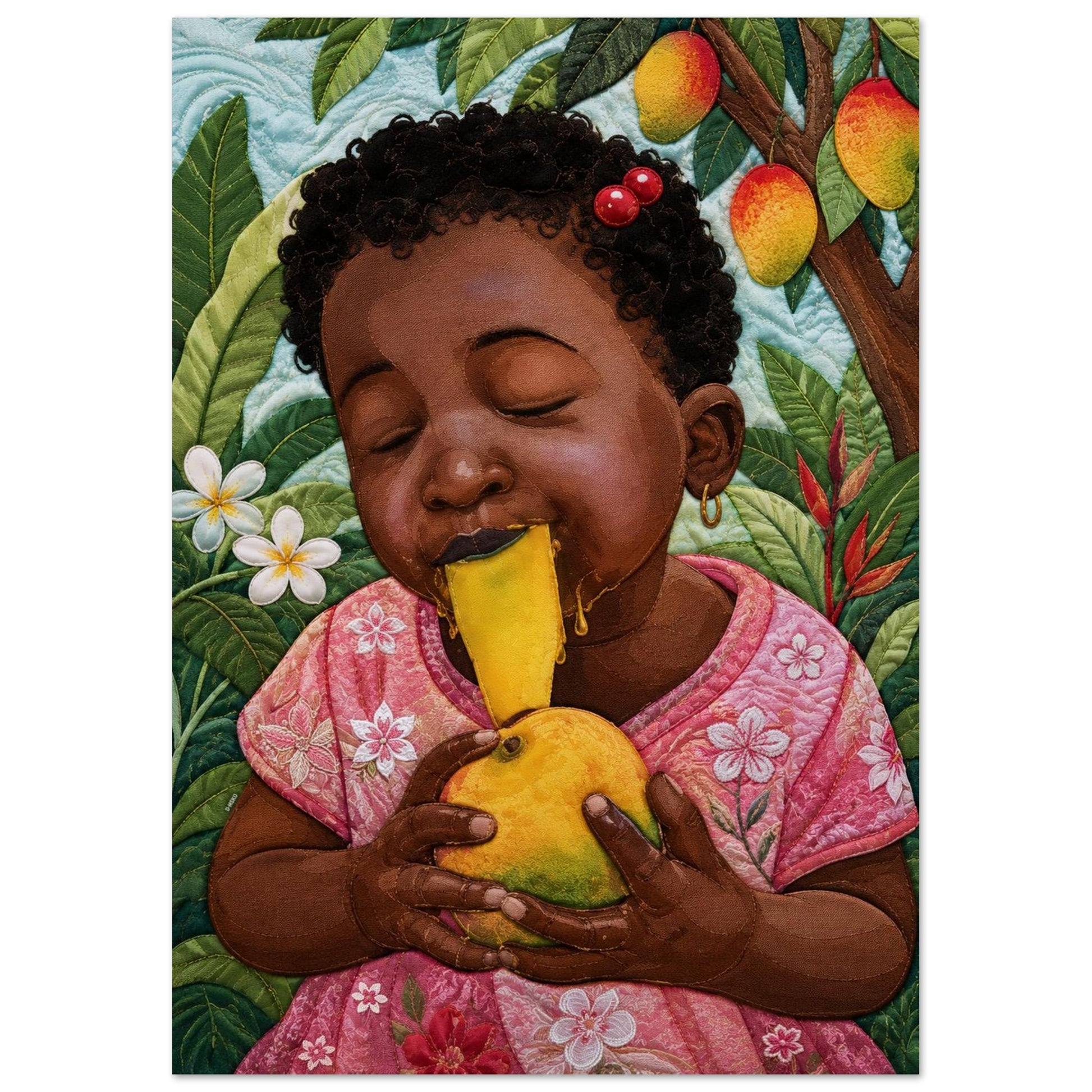 Mango Joy Quilt-Inspired Matte Paper Poster - Bisa Butler Style