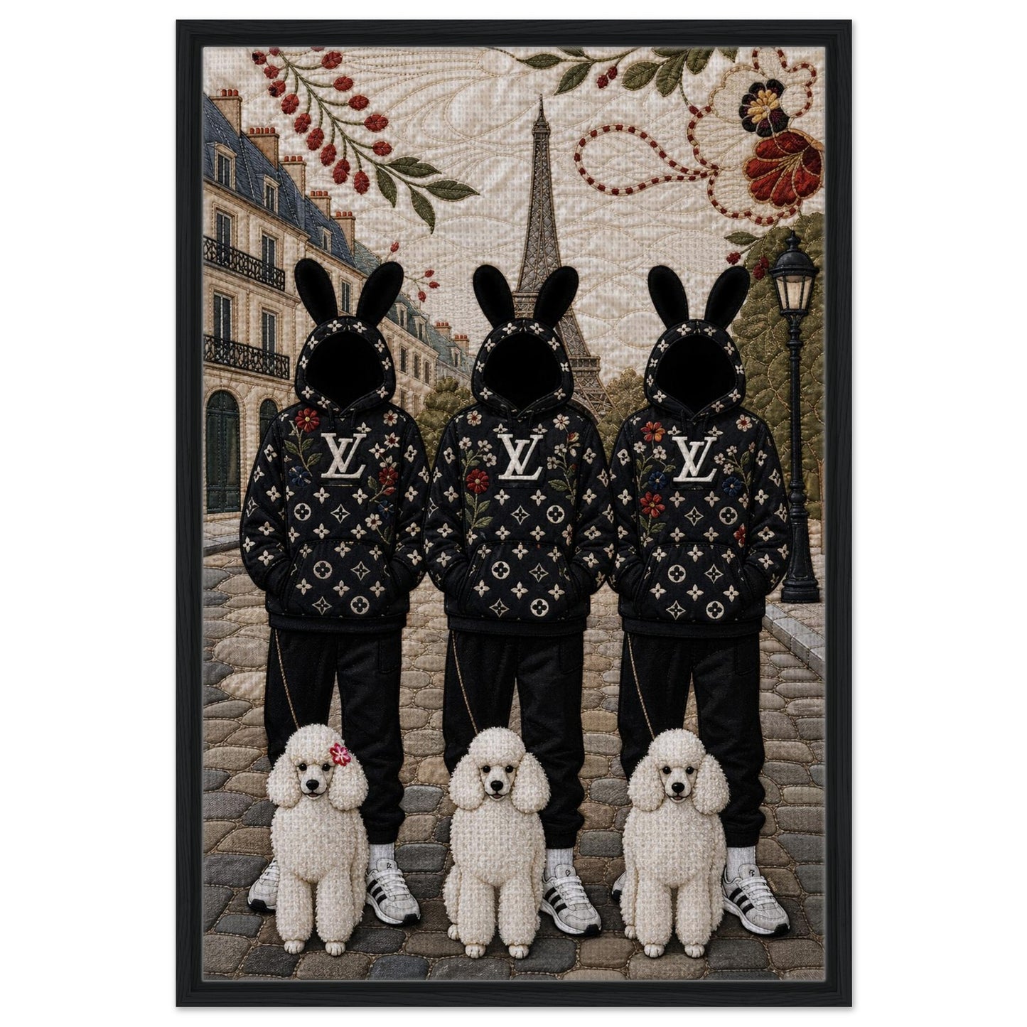 Framed Canvas, Paris Bunny Poodle Crew Quilt-Inspired - Pop Art Style