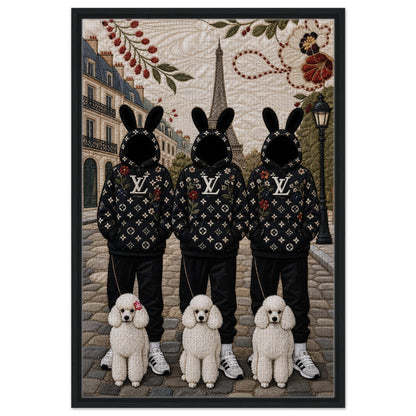 Framed Canvas, Paris Bunny Poodle Crew Quilt-Inspired - Pop Art Style