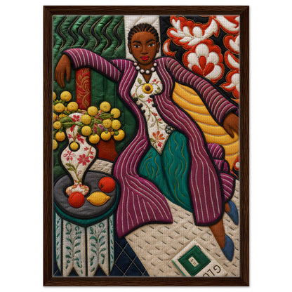 Citrus Lounge Framed Canvas Afrocentric Quilt-Inspired Portrait