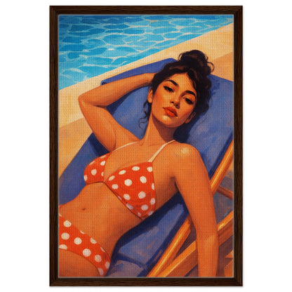 Poolside Muse Retro-Illustrative Framed Canvas - Pin-Up Style