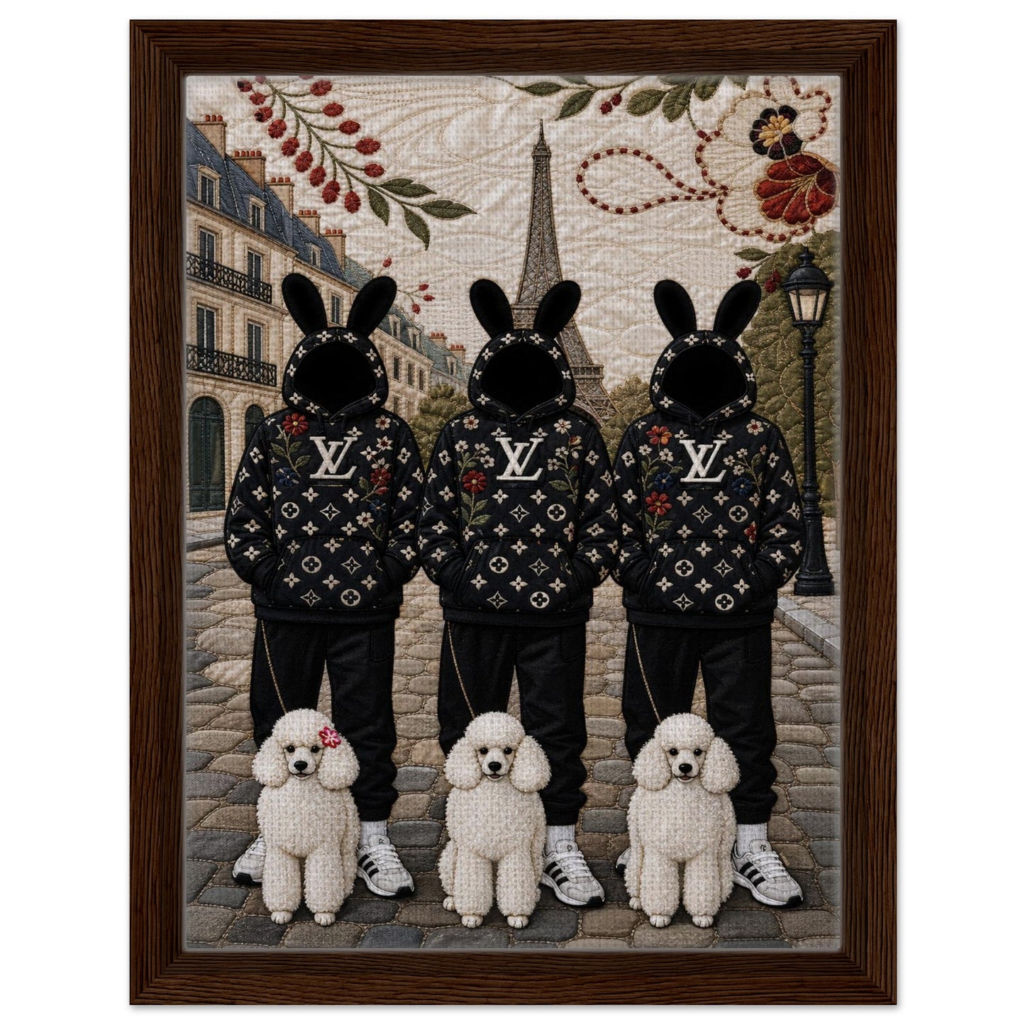 Framed Canvas, Paris Bunny Poodle Crew Quilt-Inspired - Pop Art Style