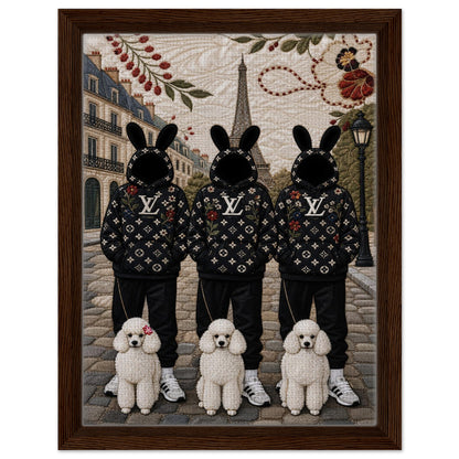 Framed Canvas, Paris Bunny Poodle Crew Quilt-Inspired - Pop Art Style