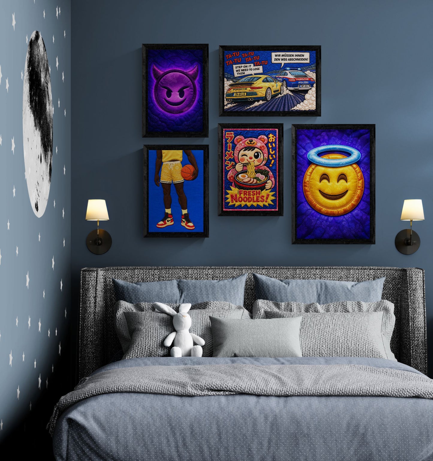 Autobahn Chase Framed Canvas Quilted-Style Pop-Art
