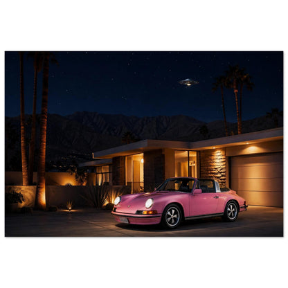 Pink Sports Car Pop-Art Matte Paper Poster - Mid-Century Modern