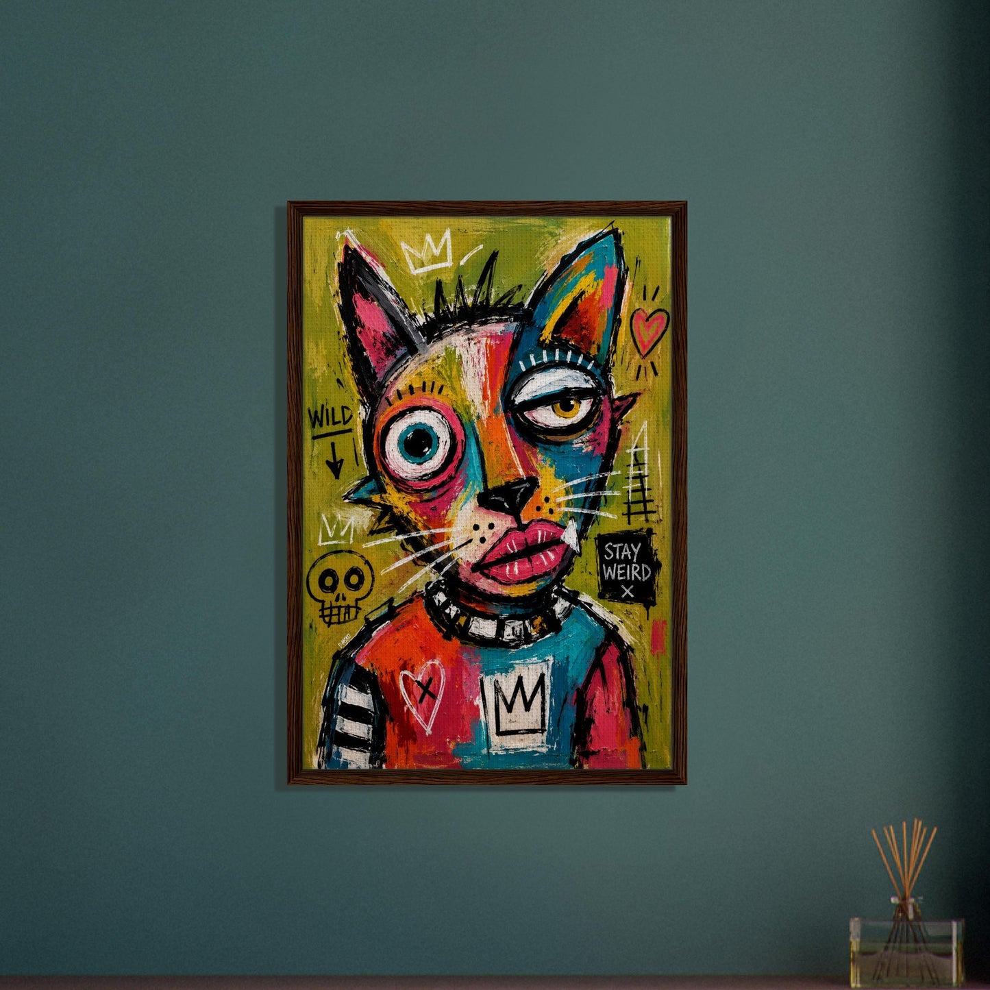 Stay Weird Cat Framed Canvas Neo-Expressionist Graffiti-Inspired