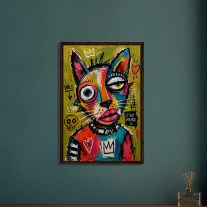 Stay Weird Cat Framed Canvas Neo-Expressionist Graffiti-Inspired