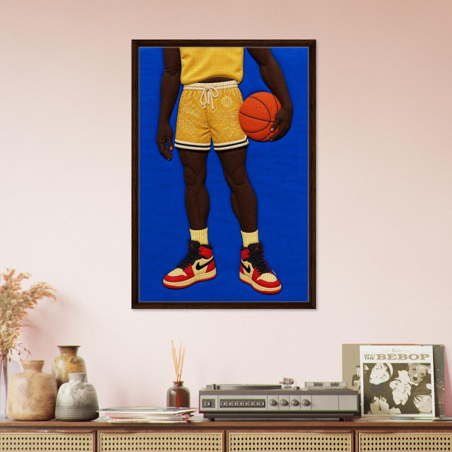 Quilted Basketball Framed Canvas Quilt-Inspired Afrocentric