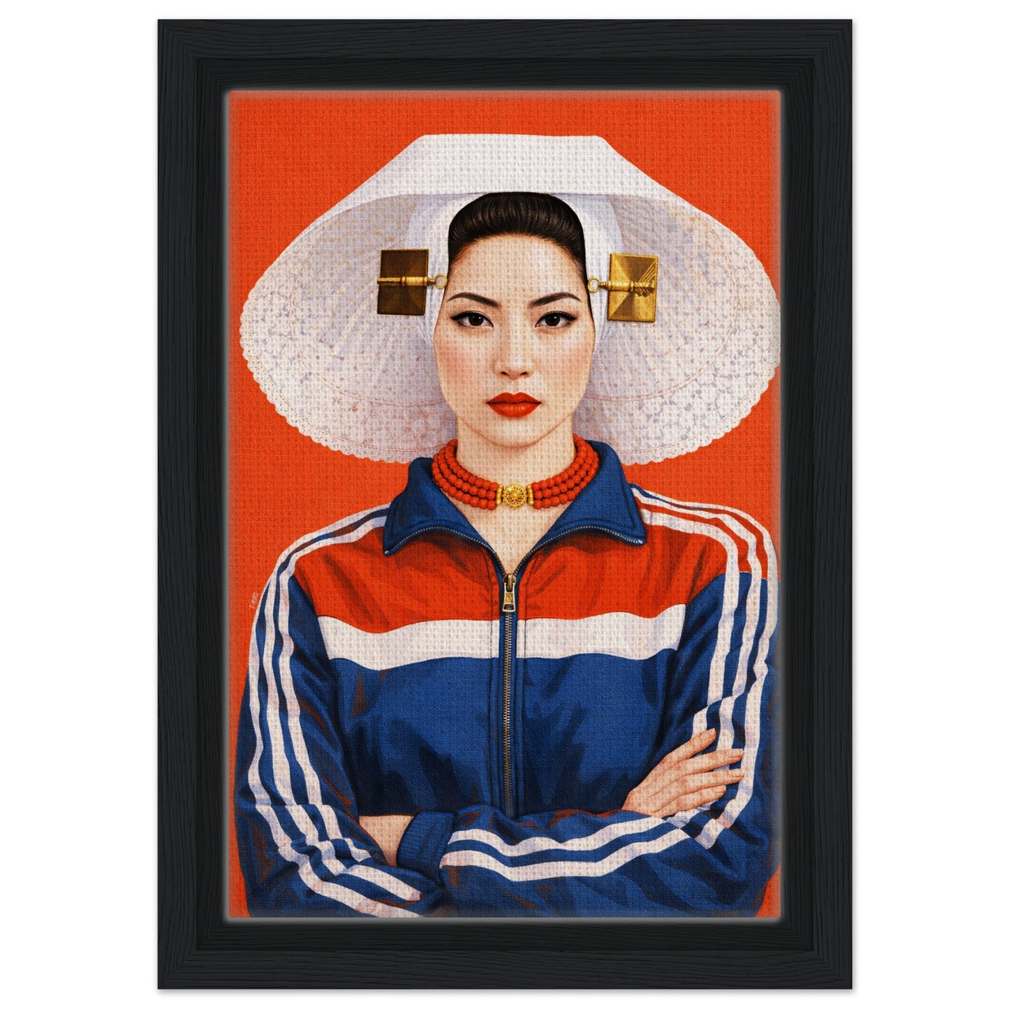 Zeeland Bonnet Dutch Costume Framed Canvas Mixed-Cultural Portrait