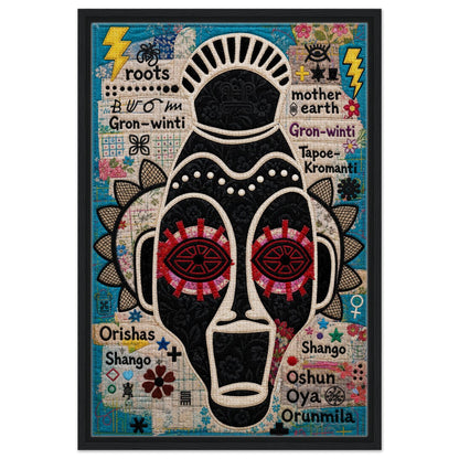 Ancestral Roots Mask Framed Canvas Quilted-Style - Yoruba Orisha Style