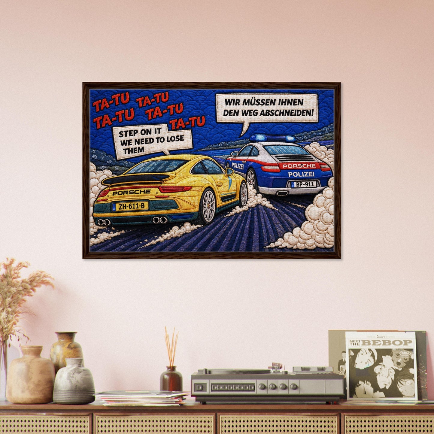 Autobahn Chase Framed Canvas Quilted-Style Pop-Art
