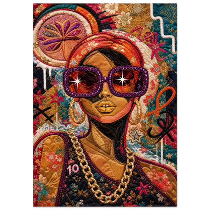 Golden Shades Quilt-Inspired Matte Paper Poster - Bisa Butler Style