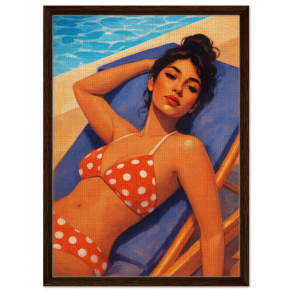Poolside Muse Retro-Illustrative Framed Canvas - Pin-Up Style