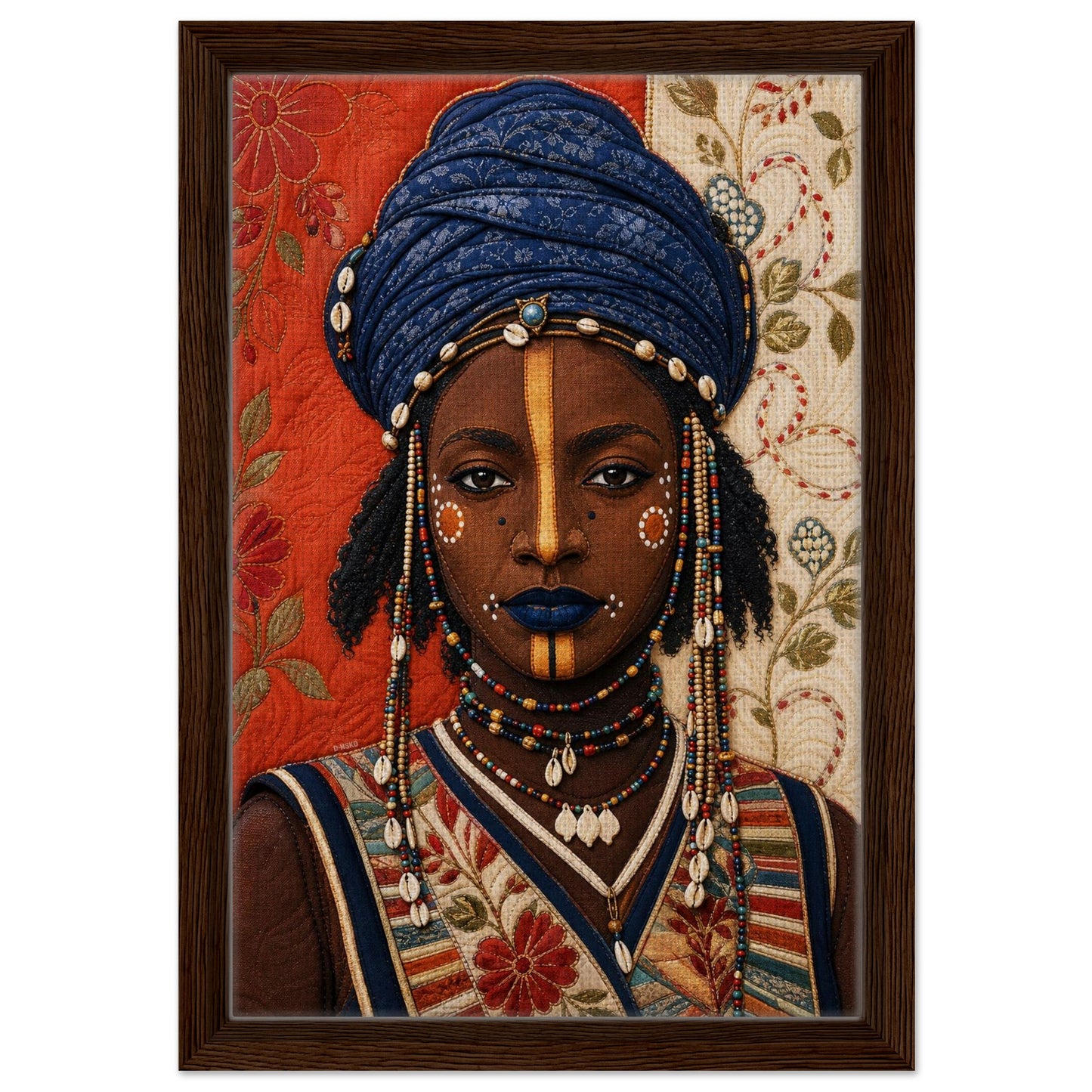 Wadaabe Woman Framed Canvas Quilt-Inspired - Bisa Butler Style