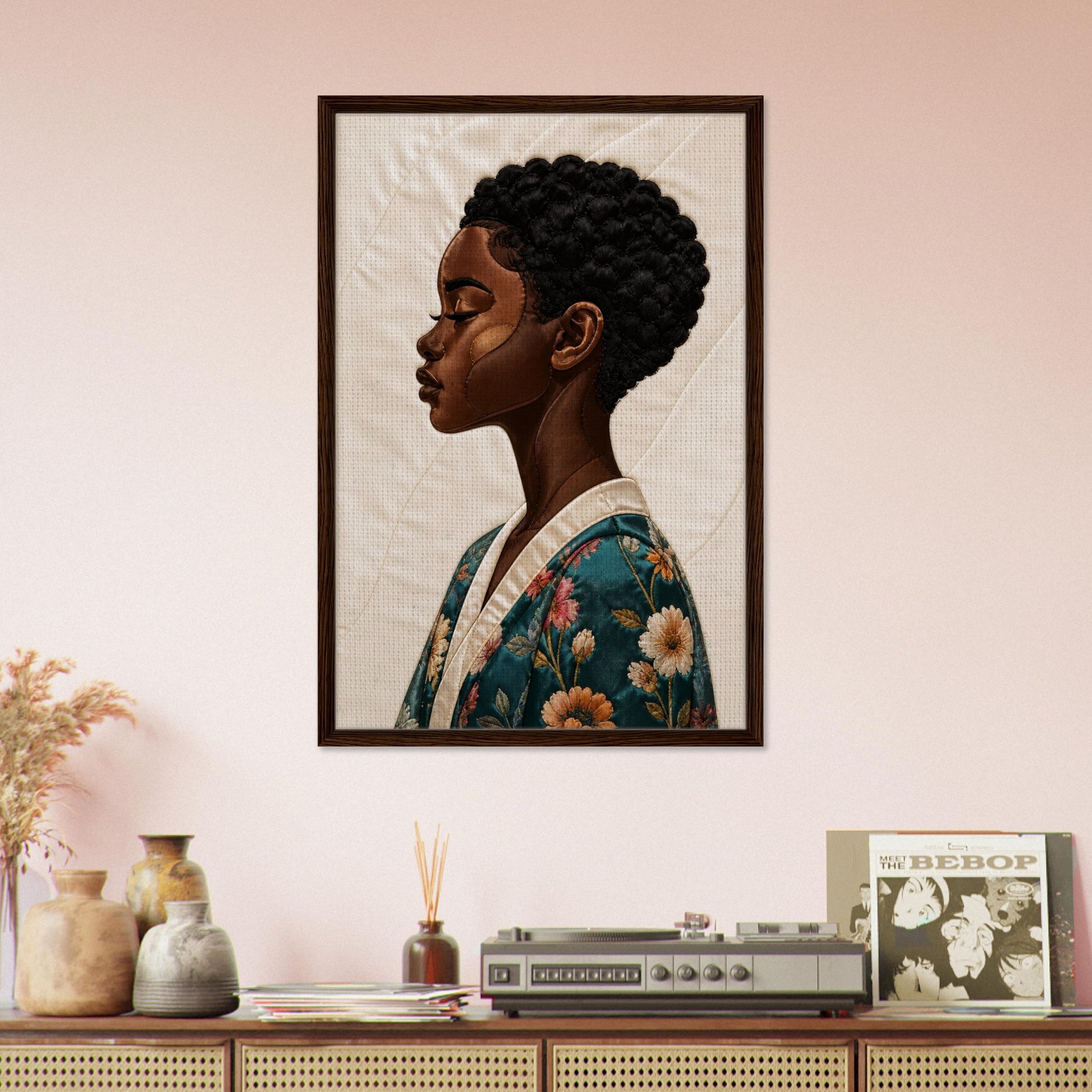 Calm Blossom Quilt-Inspired Matte Paper Poster - Bisa Butler Style