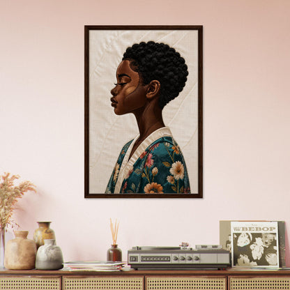 Calm Blossom Quilt-Inspired Matte Paper Poster - Bisa Butler Style