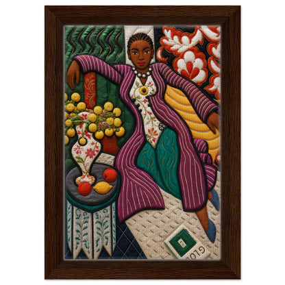 Citrus Lounge Framed Canvas Afrocentric Quilt-Inspired Portrait