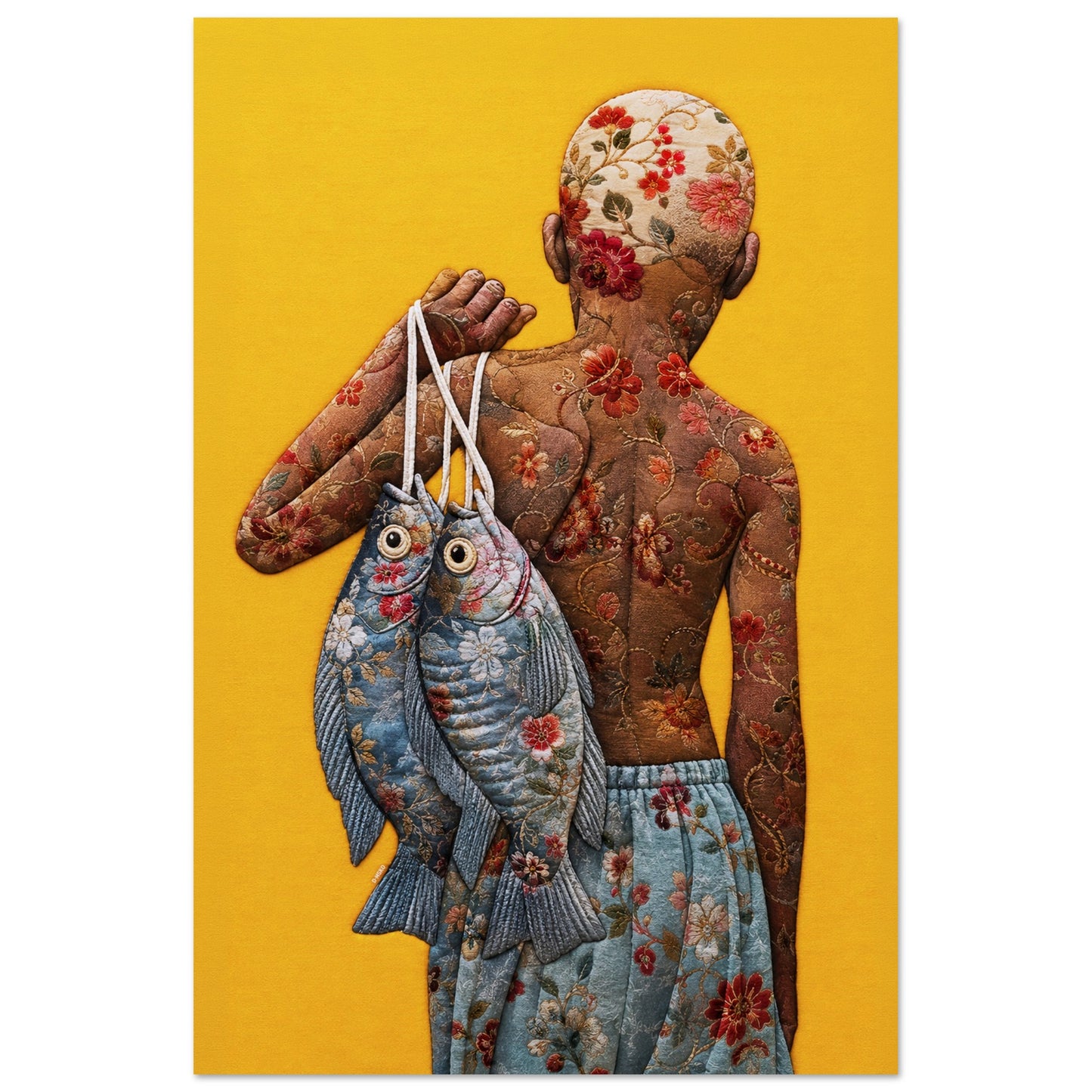 Golden Catch Black Boy Quilt-Inspired Matte Poster - Bisa Butler Style