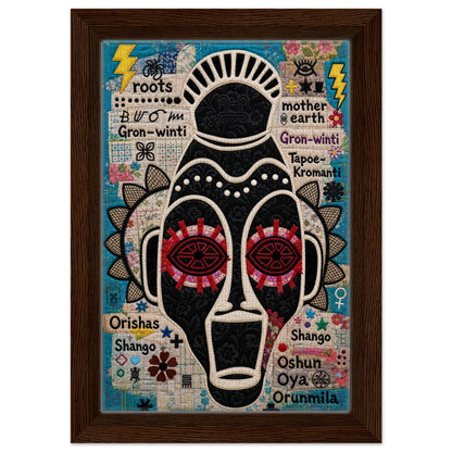 Ancestral Roots Mask Framed Canvas Quilted-Style - Yoruba Orisha Style