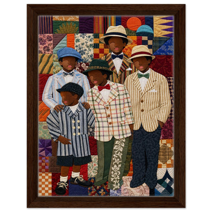 Framed Canvas, Dapper Brothers Black Boys Wall Art, Quilted-Style Vintage canvas