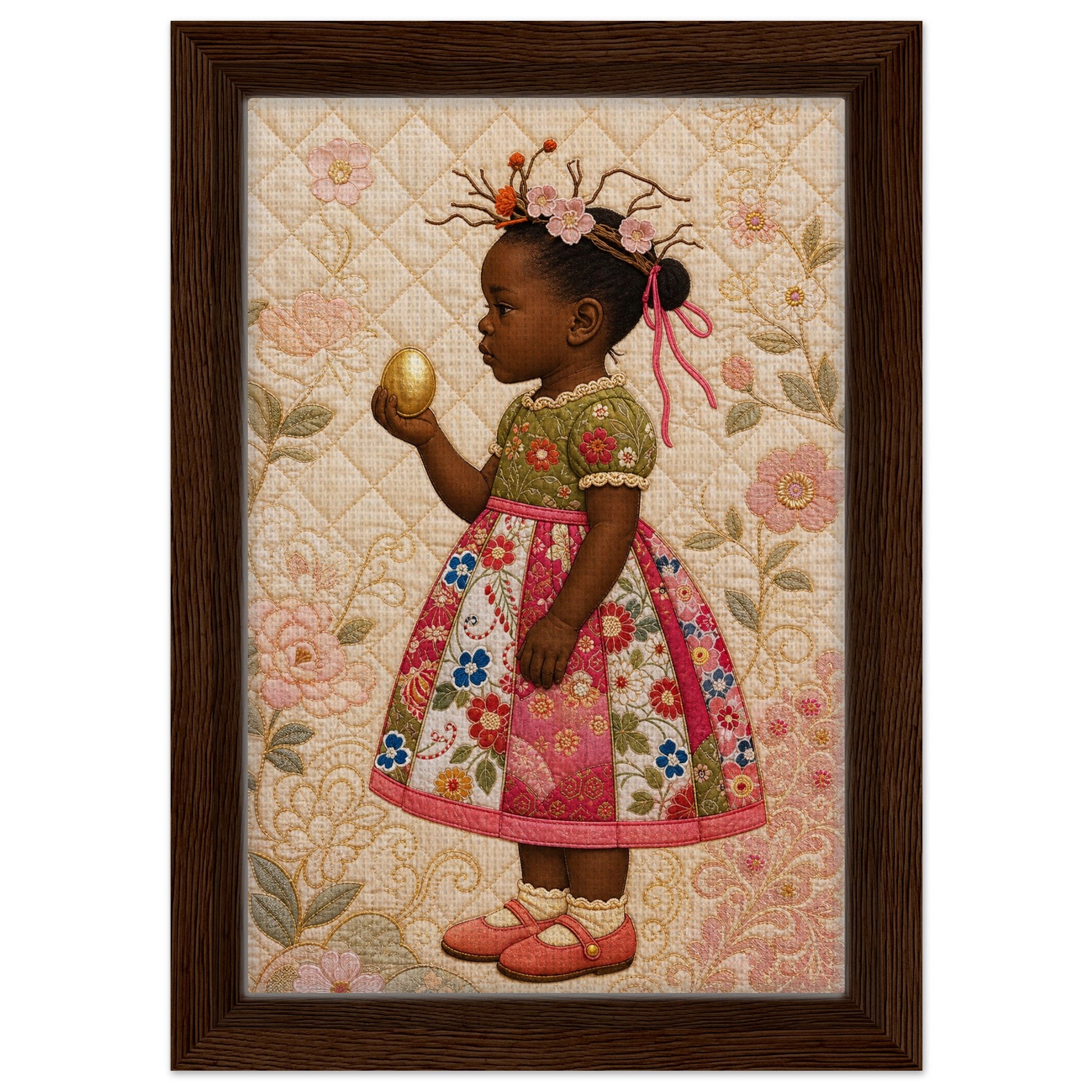 Golden Garden Matte Paper Poster: Quilt-Inspired, in Bisa Butler Style