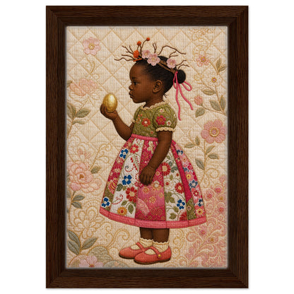 Golden Garden Matte Paper Poster: Quilt-Inspired, in Bisa Butler Style