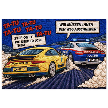 Autobahn Chase Museum Quality Matte Paper Poster Quilt-Inspired Pop-Ar