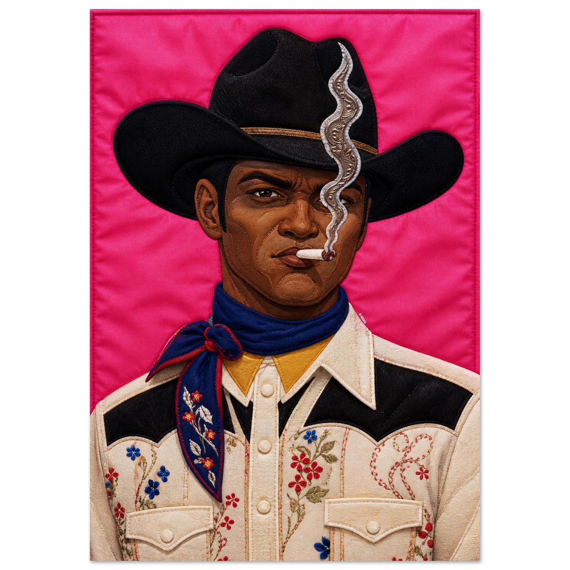 Pink Outlaw Cowboy Quilt-Inspired Matte Poster - Bisa Butler Style