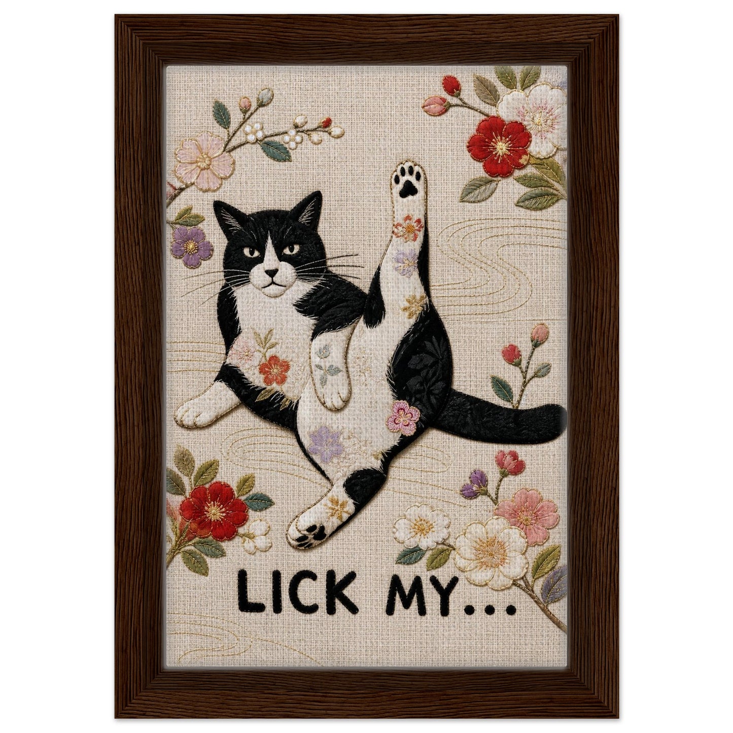 Lick My... Framed Canvas Embroidered-Style - Japanese Embroidery Style