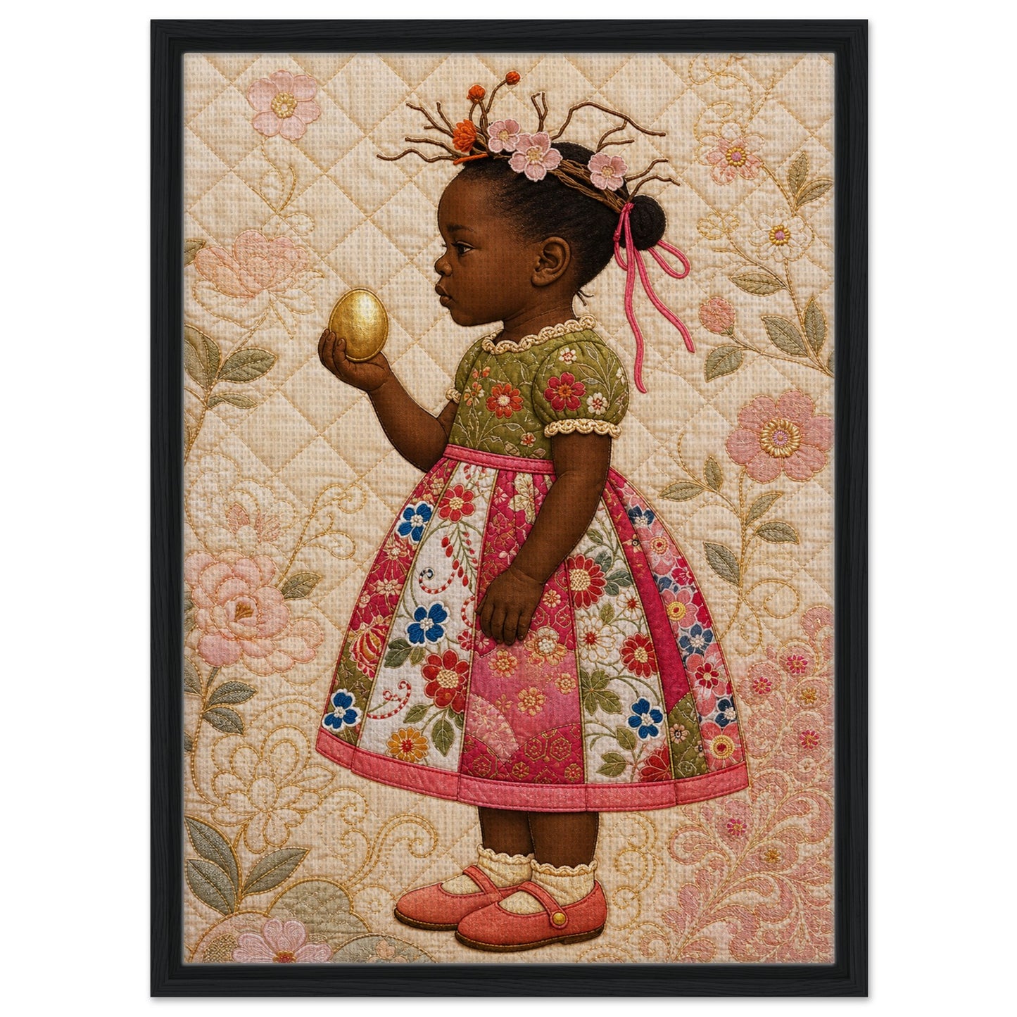 Golden Garden Matte Paper Poster: Quilt-Inspired, in Bisa Butler Style