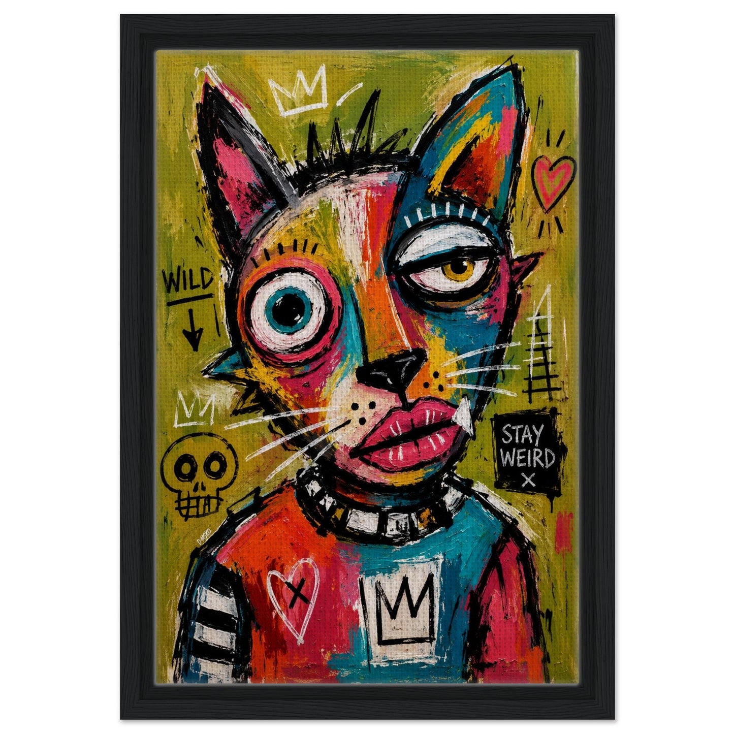 Stay Weird Cat Framed Canvas Neo-Expressionist Graffiti-Inspired