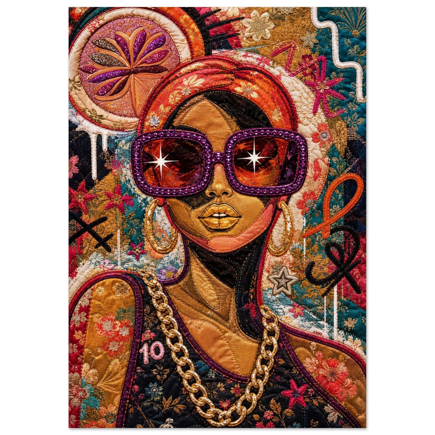 Golden Shades Quilt-Inspired Matte Paper Poster - Bisa Butler Style