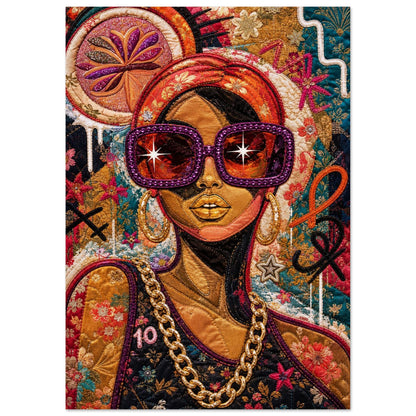 Golden Shades Quilt-Inspired Matte Paper Poster - Bisa Butler Style