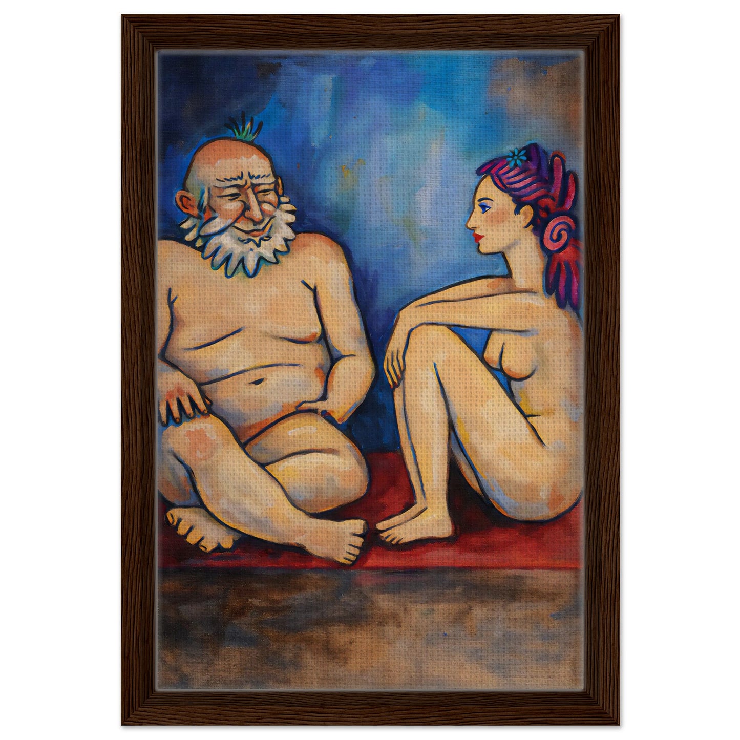 Blue Conversation Framed Canvas Expressionist-Figurative - Picasso Sty