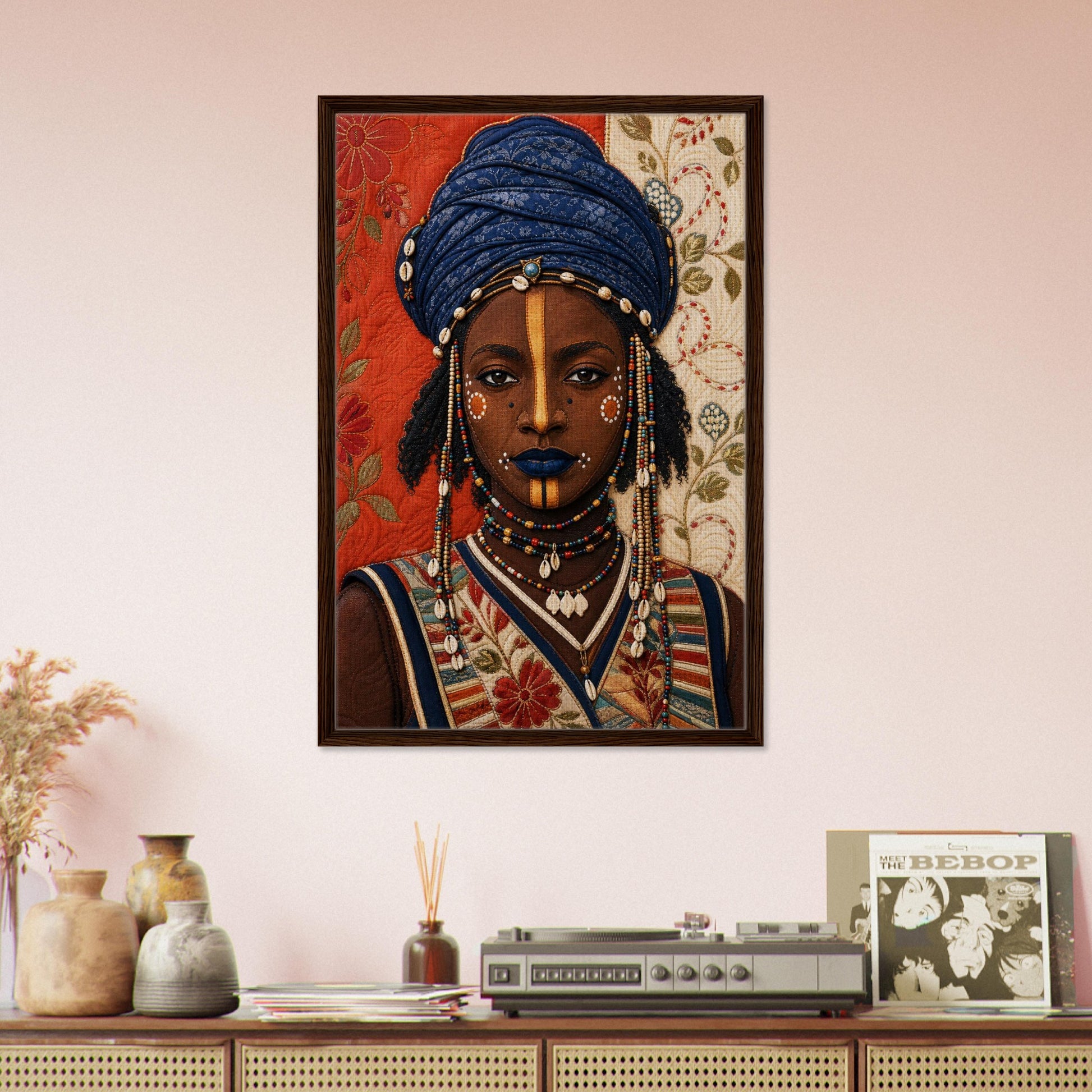 Wadaabe Woman Framed Canvas Quilt-Inspired - Bisa Butler Style
