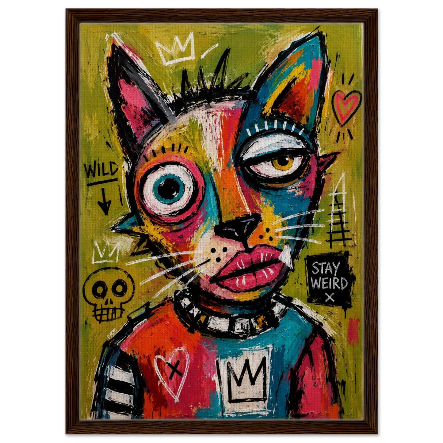 Stay Weird Cat Framed Canvas Neo-Expressionist Graffiti-Inspired